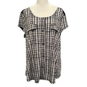 Diana Belle Top Women XL Black White Geometric Stretch Scoop Neck​